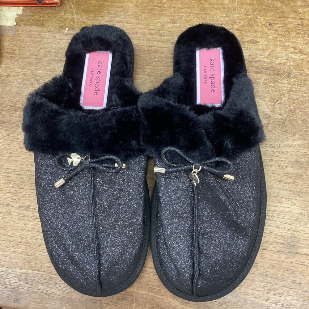 Kate Spade Slipper Women 9 Lacey Bow Tie Faux Fur Slide Cruise Indoor Lounge Ex